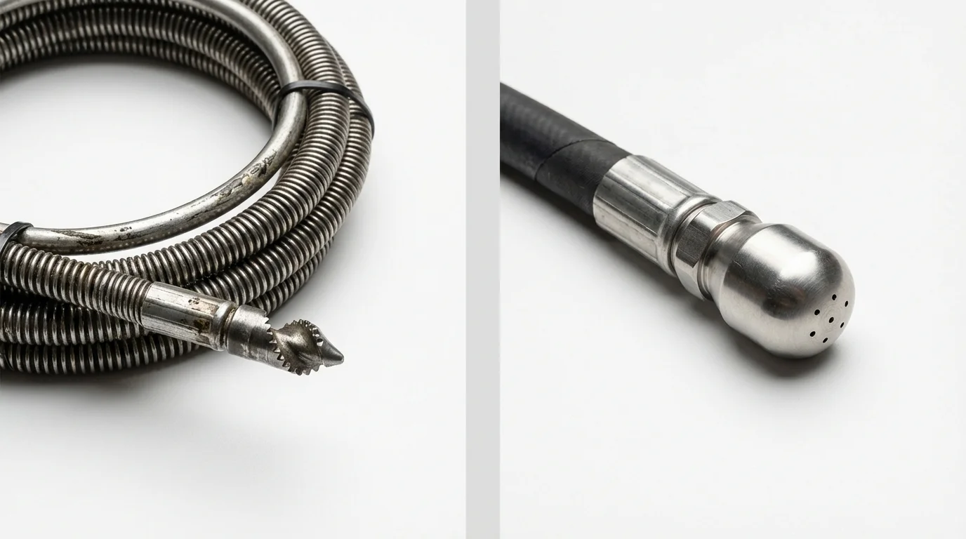Drain snake cable and hydro jetting nozzle used for drain cleaning in Weatogue, CT