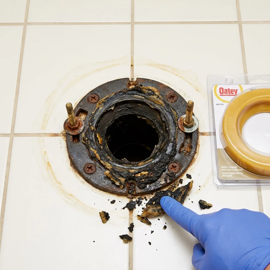 Failed wax ring showing water seepage at the base of a toilet in a Weatogue, CT home